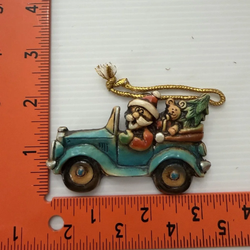 Vintage Santa Driving A Truck Christmas Ornament Folk Art